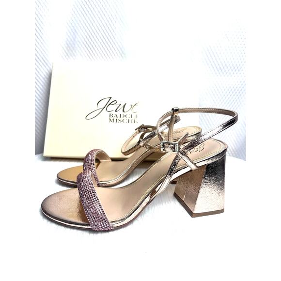 NWB: Jewel Badgley Mischka Earlene‎ Rose Gold Dress Block Heel Sandals 8.5 M - Picture 7 of 10